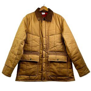 Vtg Walls Blizzard-Pruf Quilted Barn Coat Mens L Brown Corduroy Collar Workwear